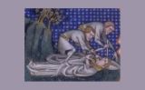 Detall d'una miniatura del segle XIV que mostra el moment de l'assassinat de Pere de Castellnou<br /> -  Anònim