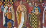 Detall del 'Mural dels comtes d'Urgell', amb Jaume II al centre - Ajuntament de Balaguer Detall del 'Mural dels comtes d'Urgell', amb Jaume II al centre - Ajuntament de Balaguer