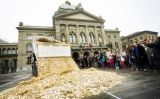 'Performance' a càrrec del grup d'activistes Generation Grundeinkommen (Generació Renda Bàsica) celebrada a la Bundesplatz de Berna (Suïssa) al 2013. Es varen llençar vuit milions de monedes de 5 cèntims de franc suís, una per habitant, per celebrar l'èxi