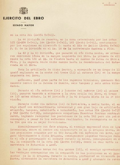 Segona pàgina de l'informe sobre la retirada de l'Exèrcit de l'Ebre Segona pàgina de l'informe sobre la retirada de l'Exèrcit de l'Ebre