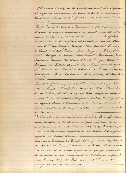 Pàgina de l'acta de la Junta Directiva del Barça del novembre del 1937, on es nomena Francesc Casals president accidental del Club davant l’‘absència’ de Sunyol Pàgina de l'acta de la Junta Directiva del Barça del novembre del 1937, on es nomena Francesc Casals president accidental del Club davant l’‘absència’ de Sunyol
