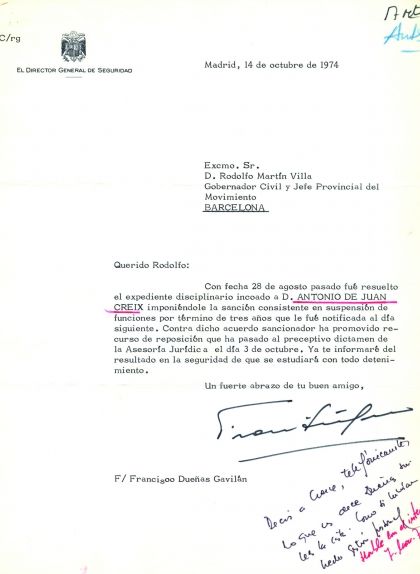 Carta per Rodolfo Martín Villa