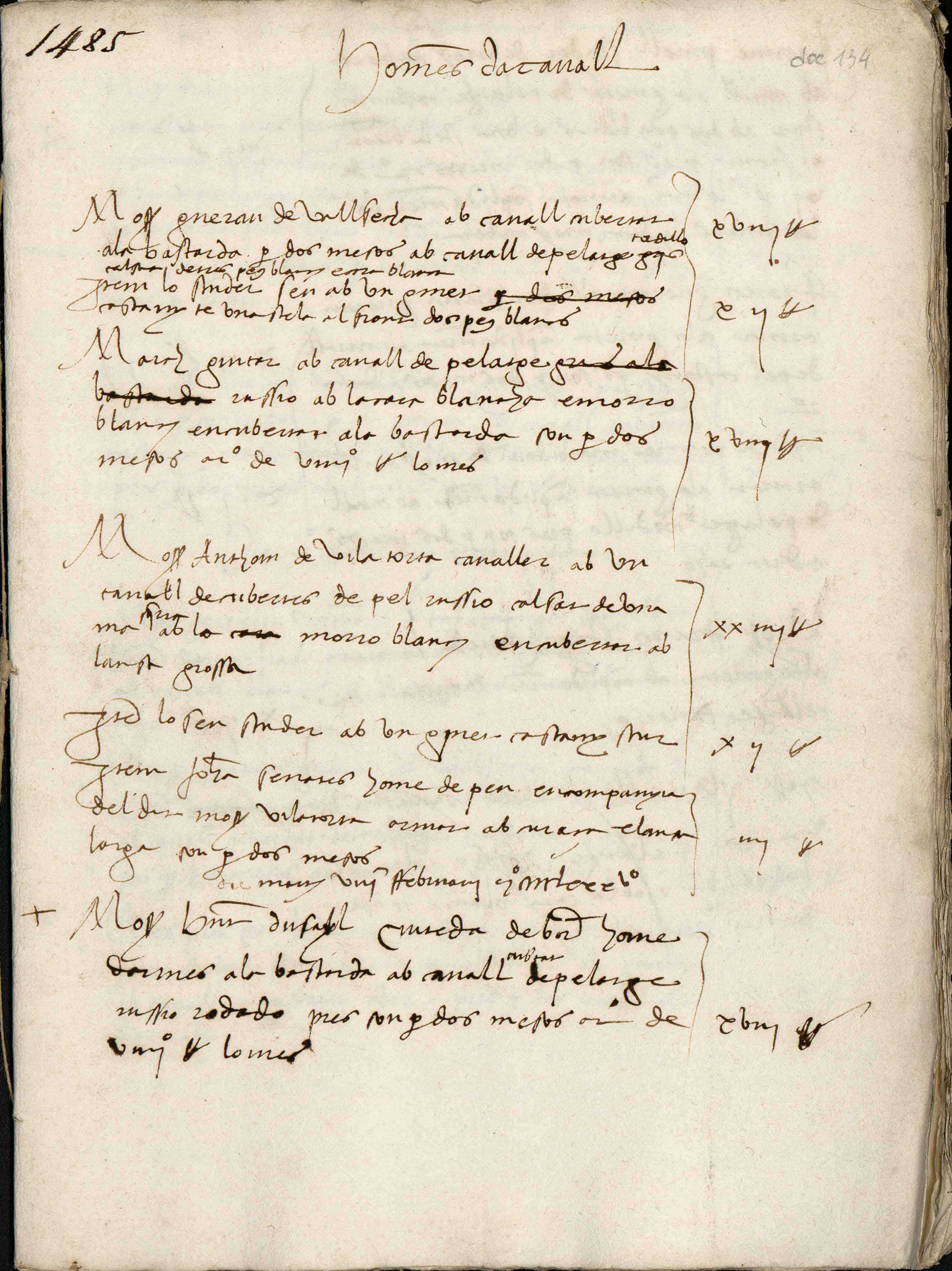 Primer foli del manuscrit, un document inèdit que aporta informació sobre la composició de la host que va sortir de Barcelona per derrotar els remences