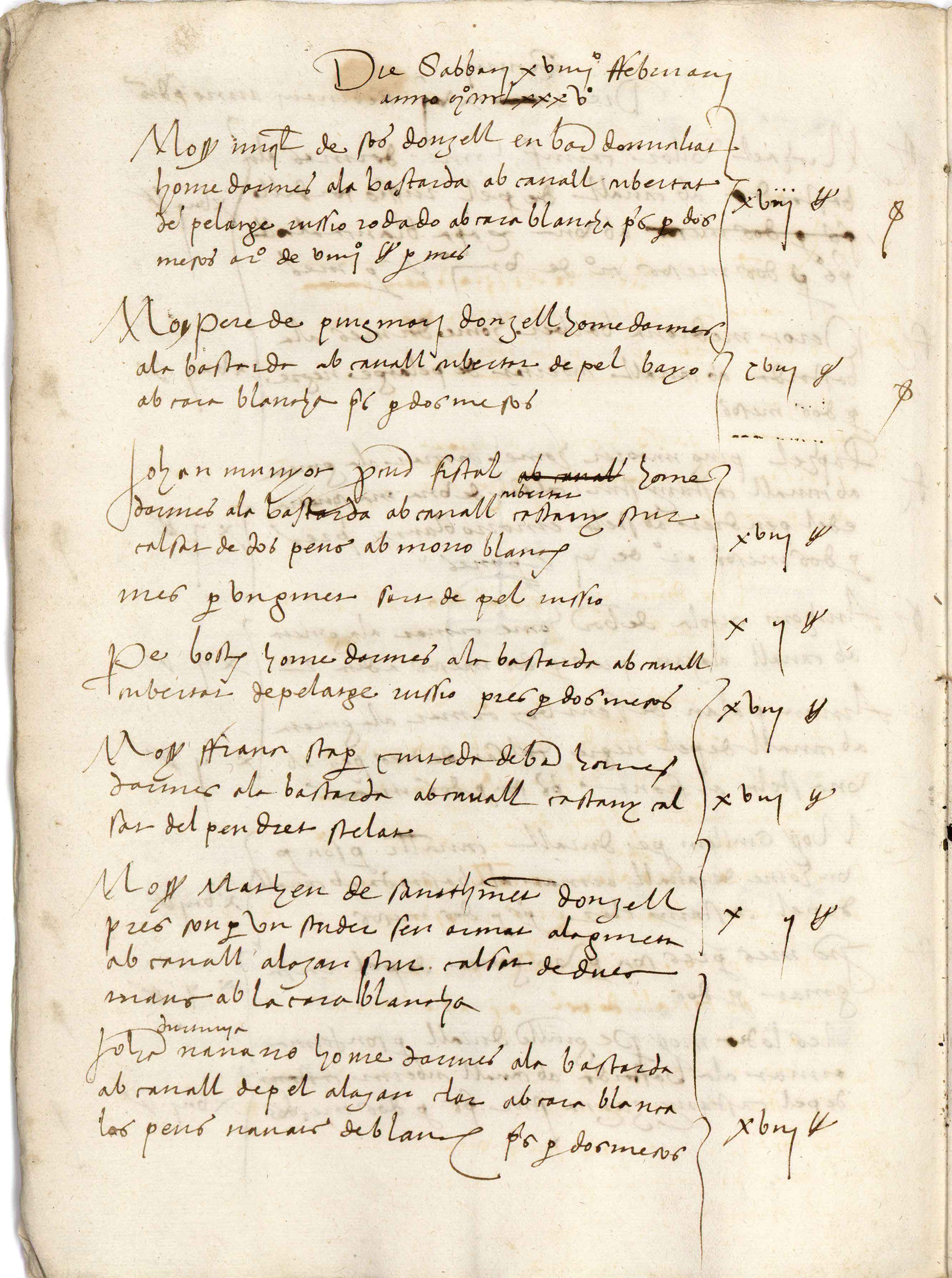 Tercer foli del manuscrit. El text recull dos moments: el primer, del 7 de febrer al 22-24 de març, quan la host surt de Barcelona per escometre els remences que atacaven Llerona