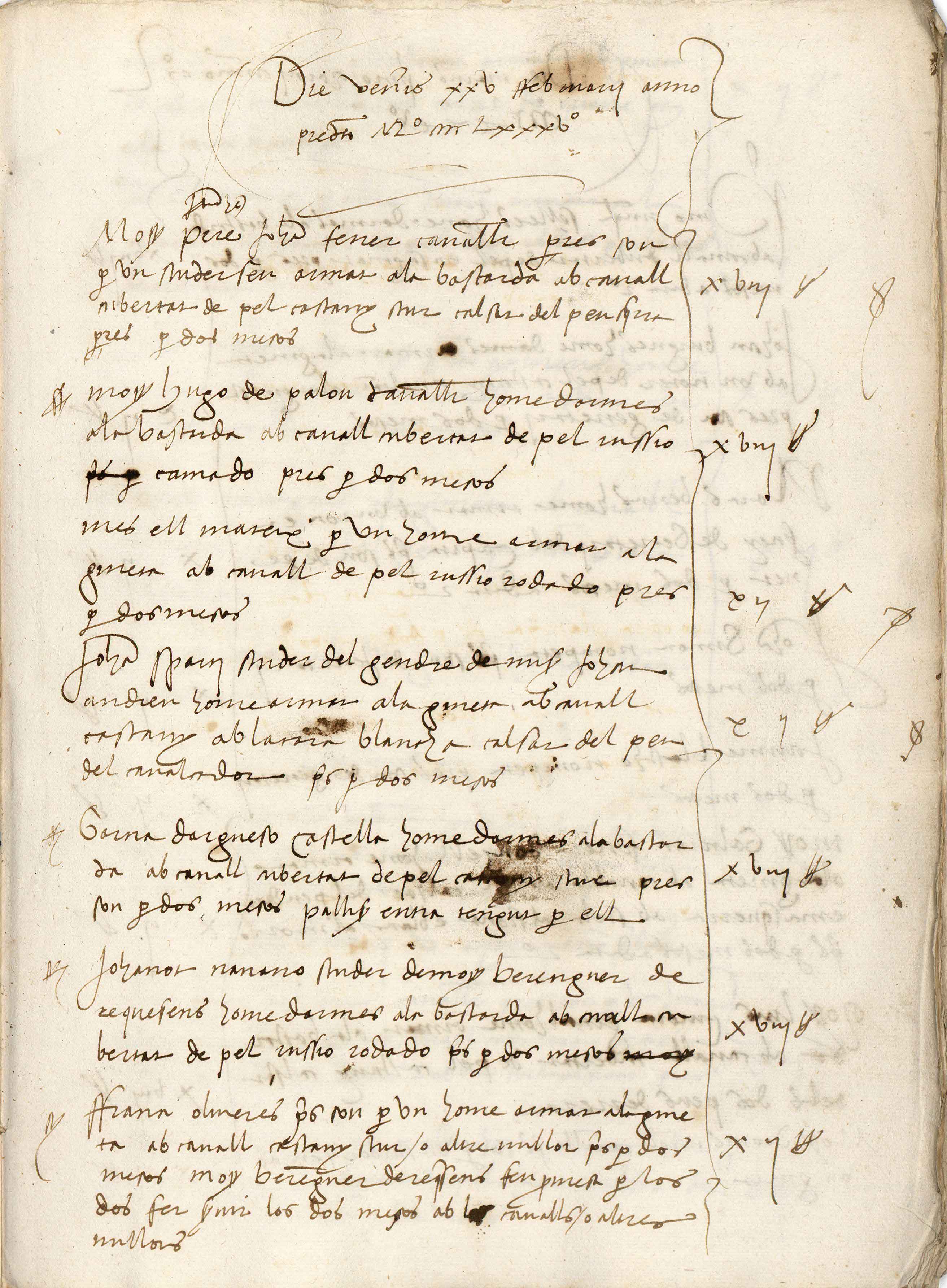 Segons la categoria de l'armament, el reclutat rebia dotze, nou o sis lliures per mes. A més, cadascun d'ells havia de portar un cavall escaient per a la guerra. En la llista s'apuntava l'aspecte del cavall: substituir-lo per un altre d'inferior categoria comportava la pèrdua del sou
