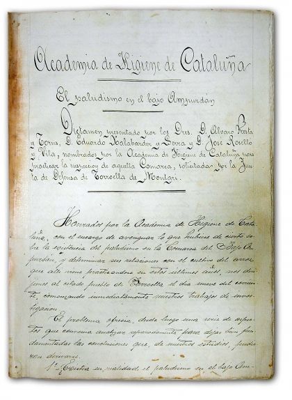 Informe sobre el paludisme de l'Acadèmia d'Higiene de Catalunya Informe sobre el paludisme de l'Acadèmia d'Higiene de Catalunya