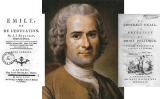 Muntatge de Rousseau amb les obres 'Émile' i 'El contracte social' Muntatge de Rousseau amb les obres 'Émile' i 'El contracte social'