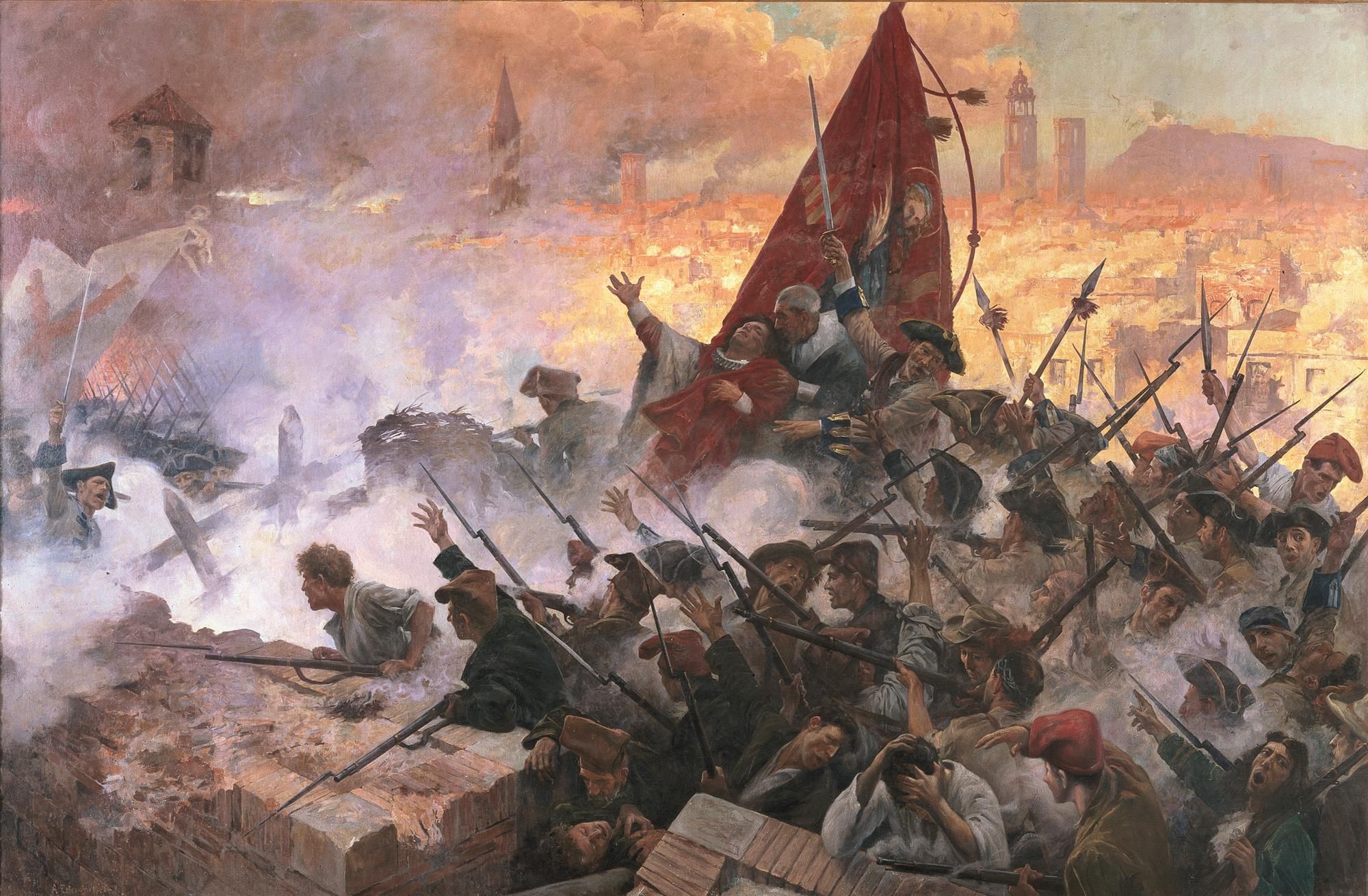 L''Onze de Setembre', d'Antoni Estruch, immortalitza el moment de la caiguda de Rafael Casanova al setge de Barcelona durant la guerra de Successió