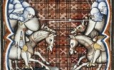 Il·lustració del manuscrit il·luminat 'Grandes chroniques de France' (1375), que representa un episodi de la batalla de Muret Il·lustració del manuscrit il·luminat 'Grandes chroniques de France' (1375), que representa un episodi de la batalla de Muret