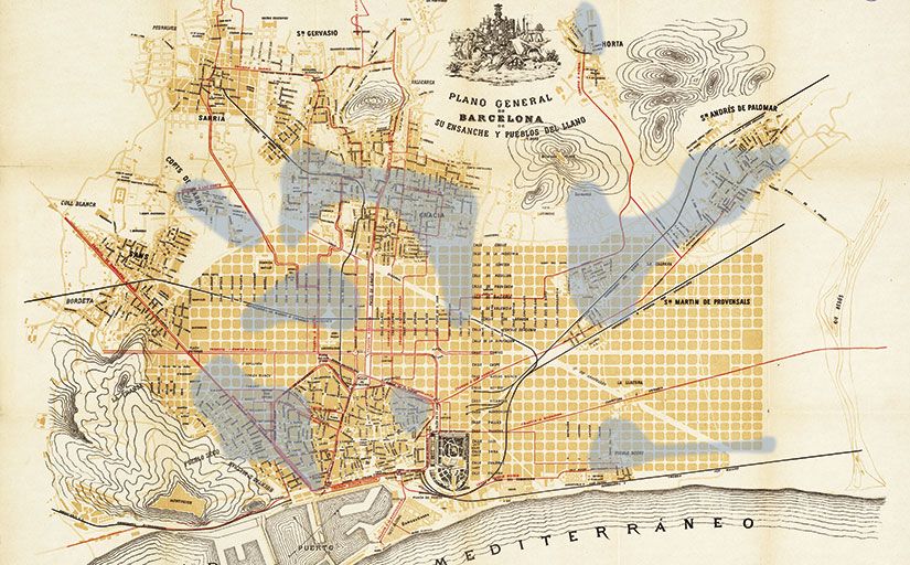 Mapa coetani a la Setmana Tràgica sobre el qual hem localitzat els edificis assaltats