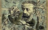 Caricatura de Jules Verne amb una de les seves criatures marines publicada a la revista 'L'Algerie', el 15 de juny de 1884 Caricatura de Jules Verne amb una de les seves criatures marines publicada a la revista 'L'Algerie', el 15 de juny de 1884