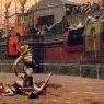 En aquest llenç del segle XIX es pot veure el públic fent el gest del polze cap avall a un gladiador