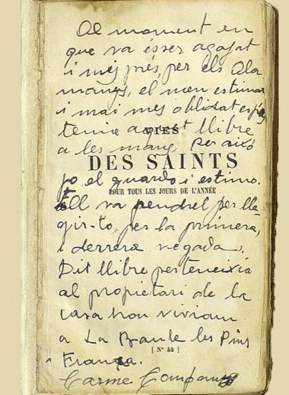 Nota de Carme Ballester al llibre 'Des Saints', un dels records físics que va poder guardar de Companys Nota de Carme Ballester al llibre 'Des Saints', un dels records físics que va poder guardar de Companys