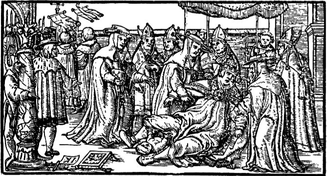 Papessa Joana donant a llum (il·lustració de Boccacio)