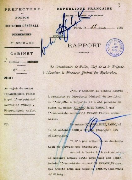 L'informe del 18 de juny del 1901, possiblement el més dur amb Picasso L'informe del 18 de juny del 1901, possiblement el més dur amb Picasso