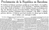 Notícia sobre la proclamació de la República publicada el 15 d'abril de 1931 a 'La Vanguardia' Notícia sobre la proclamació de la República publicada el 15 d'abril de 1931 a 'La Vanguardia'
