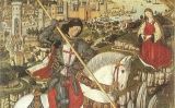 Retaule de Sant Jordi de Pere Niçard (1468) amb la ciutat de Mallorca idelitzada al fons