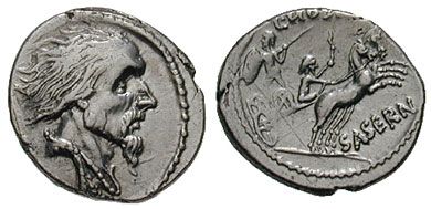 El perfil de Vercingetòrix en una moneda del segle II. El seu nom va inspirar el sufix dels noms que apareixen al còmic
