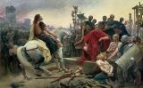 Vercingetòrix entregant les armes a Juli Cèsar, en un quadre de Lionel Royer pintat als voltants del 1899 Vercingetòrix entregant les armes a Juli Cèsar, en un quadre de Lionel Royer pintat als voltants del 1899