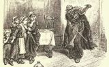 Representació de Tituba posseïda pel dimoni mentre està envoltada de nens Representació de Tituba posseïda pel dimoni mentre està envoltada de nens