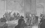 Escena de la conferència de Berlín, on es va acordar el repartiment del continent africà Escena de la conferència de Berlín, on es va acordar el repartiment del continent africà