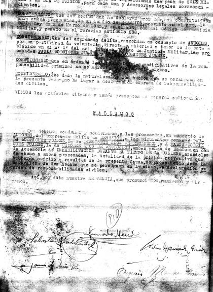 Sentència del consell de guerra que va jutjar María i Paula Rodríguez
