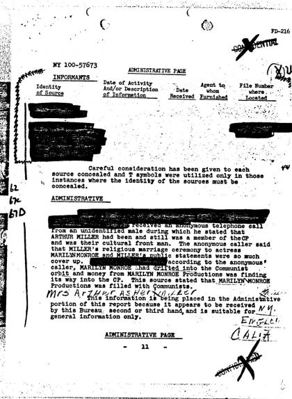 Document de l'FBI sobre la productora Marilyn Monroe Productions (MMP) Document de l'FBI sobre la productora Marilyn Monroe Productions (MMP)