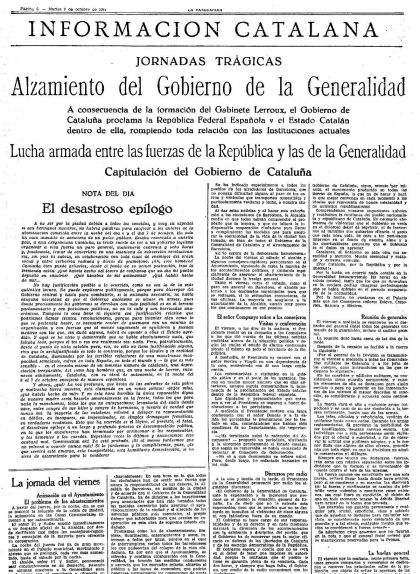 El contingut del diari La Vanguardia el dia 9 d'octubre de 1934