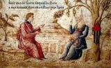 Laura i Petrarca, miniatura del 'Cançoner' Laura i Petrarca, miniatura del 'Cançoner'