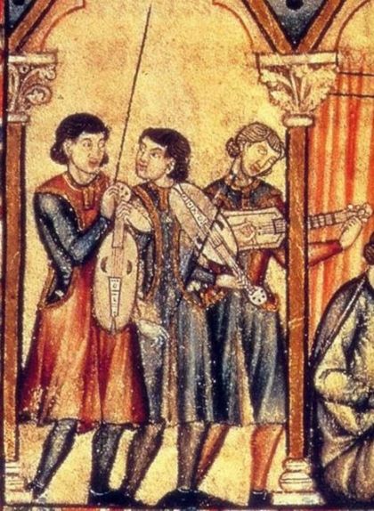 Músics de les 'Cantigas de Santa María' tocant dues fídules i una cítola Músics de les 'Cantigas de Santa María' tocant dues fídules i una cítola