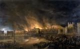 Detall d'una pintura del gran incendi de Londres de 1666 Detall d'una pintura del gran incendi de Londres de 1666