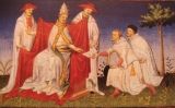 El pare i el tiet de Marco Polo donat una carta de Khublai Khan al papa Gregori X (pintura del segle XV) El pare i el tiet de Marco Polo donat una carta de Khublai Khan al papa Gregori X (pintura del segle XV)