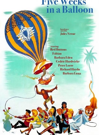 Cartell de l'adaptació cinematogràfica d'Irwin Allen de 'Cinc setmanes en globus' Cartell de l'adaptació cinematogràfica d'Irwin Allen de 'Cinc setmanes en globus'