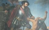 Quadre que representa Hernán Cortés lluitant amb dos indis
