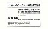 Anunci d'Hugo Boss publicat el 1933 en un diari de Metzingen. L'empresa publicitava roba de feina, d'esport i de pluja amb l'esquer que fabricava els uniformes per a les SA