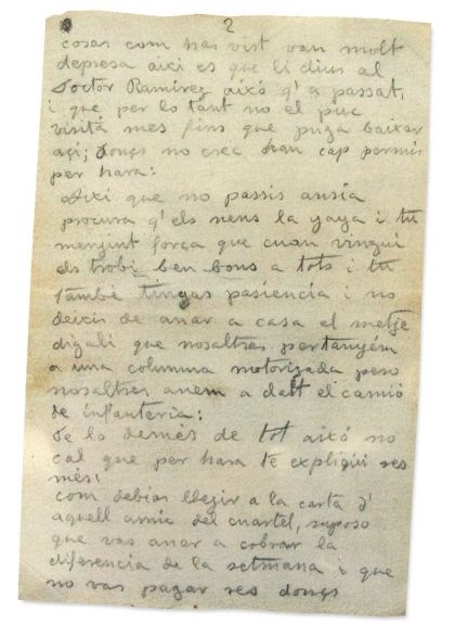 La segona pàgina de la primera carta de Joan Adserias, del 9 de juliol de 1938 La segona pàgina de la primera carta de Joan Adserias, del 9 de juliol de 1938
