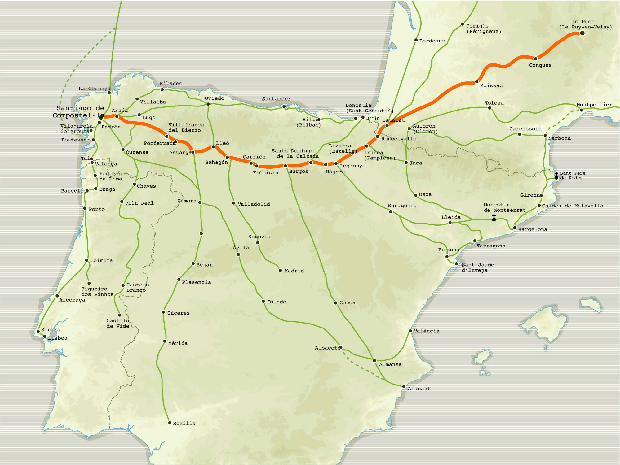 Mapa de les visites imprescindibles del camí de Sant Jaume