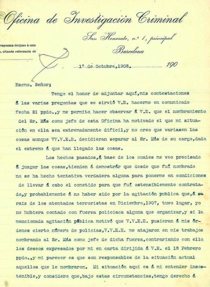 Document en què Charles Arrow exposa la seva queixa pel nomenament de Ramon Mas com a superior seu
