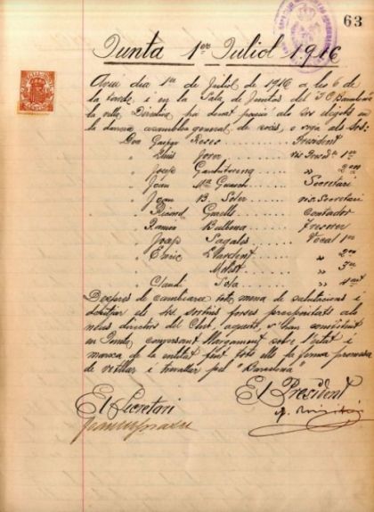 L'acta de l'1 de juliol del 1916 és el primer document administratiu del Barça escrit en català L'acta de l'1 de juliol del 1916 és el primer document administratiu del Barça escrit en català