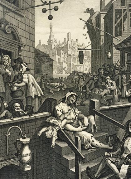 William Hogarth és l’autor d’‘El carrer de la Ginebra’ (1751), gravat que es va fer en suport de la ‘Gin Act’ i que il·lustra els estralls del consum d’aquesta beguda entre la població londinenca