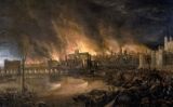 Detall d'una pintura del gran incendi de Londres d'un artista desconegut