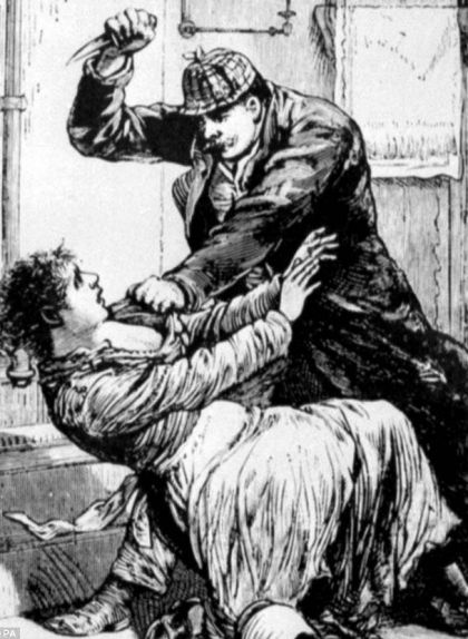 Il·lustració sobre l'atac de Jack l'Esbudellador a una dona Il·lustració sobre l'atac de Jack l'Esbudellador a una dona