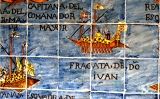 Detall del mosaic que representa la batalla de Lepant, a la capella del Roser de Valls Detall del mosaic que representa la batalla de Lepant, a la capella del Roser de Valls