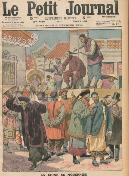 Portada de 'Le Pétit Journal' del 5 de febrer de 1911 que mostra diversos xinesos 'sacrificant' la seva trena