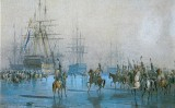 Aquarel·la de Léon Morel-Fatio que representa la captura de la flota holandesa el 23 de gener de 1795 Aquarel·la de Léon Morel-Fatio que representa la captura de la flota holandesa el 23 de gener de 1795