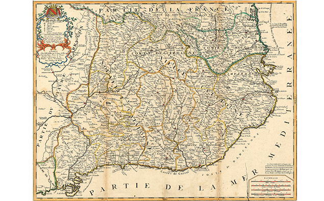 Mapa francès del 1694 amb les vegueries catalanes