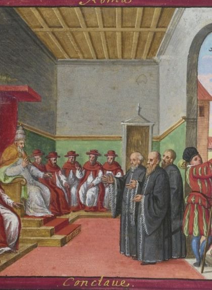 Conclave de Pius V amb presència de membres de la Guàrdia Suïssa Conclave de Pius V amb presència de membres de la Guàrdia Suïssa