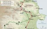 Mapa amb les rutes que van seguir els diferents combois amb obres d'art per arribar a Ceret Mapa amb les rutes que van seguir els diferents combois amb obres d'art per arribar a Ceret