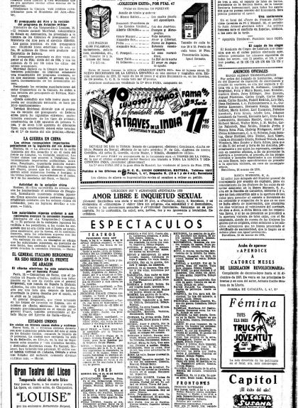 Cartellera de 'La Vanguardia' del 17 de març del 1938 Cartellera de 'La Vanguardia' del 17 de març del 1938