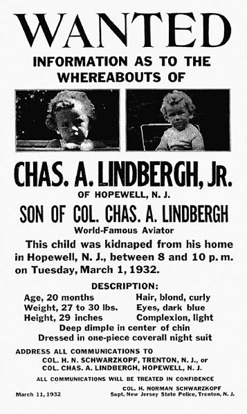 Cartell de la desaparició de Charles August Lindbergh, del 1932